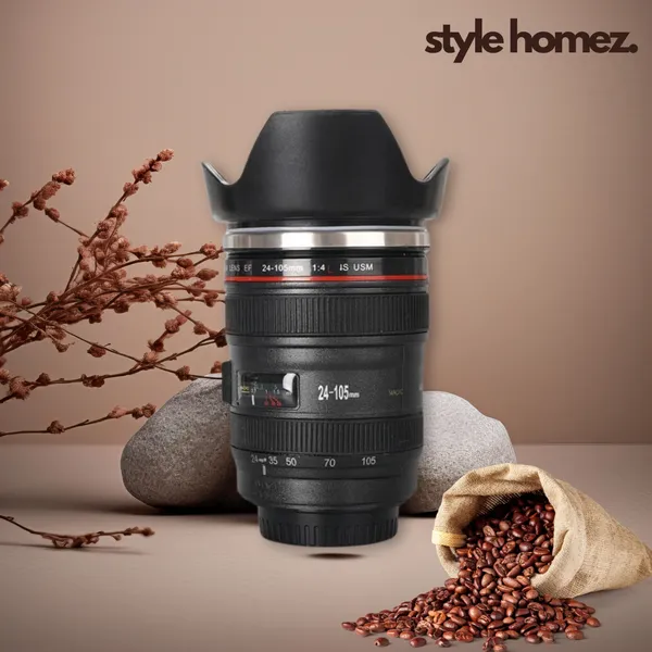 TXOR_CROXO,_Stainless_Steel_Camera_Lens_Coffee_Mug_Tumbler_with_Cookie_Holder_450_ml,_Black_Color