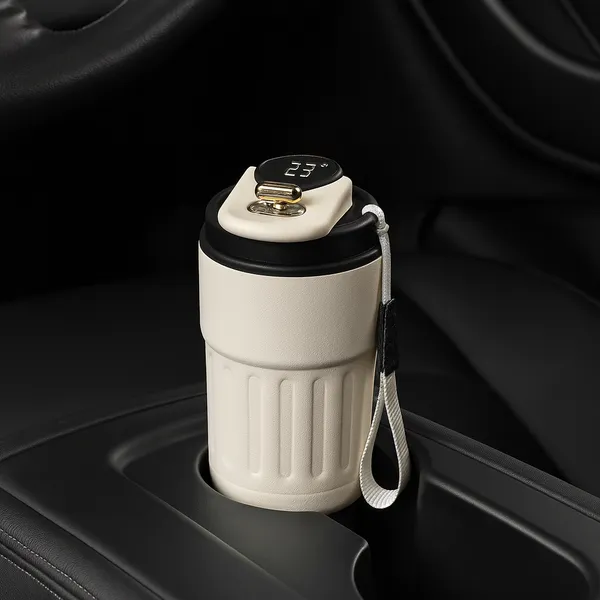 TXOR_ELLO_Coffee_Tumbler,_Double_Wall_Stainless_Steel_Vacuum_Insulated_410_ml_Thermal_Flask_With_Safety_Lid_Lock_&_LED,_Black_Cream_Color