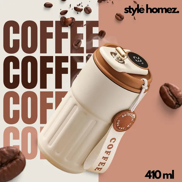 TXOR_ELLO_Coffee_Tumbler,_Double_Wall_Stainless_Steel_Vacuum_Insulated_410_ml_Thermal_Flask_With_Safety_Lid_Lock_&_LED,_TAN_Cream_Color