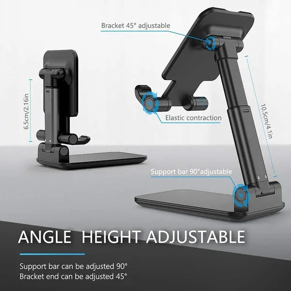 TXOR_REX90,_Portable_Desktop,_Height_Adjustable_and_Foldable_Smart_Phone_Stand_Holder_(Compatible_:_4"_-_12.9"),_ABS_Base_Black_Color