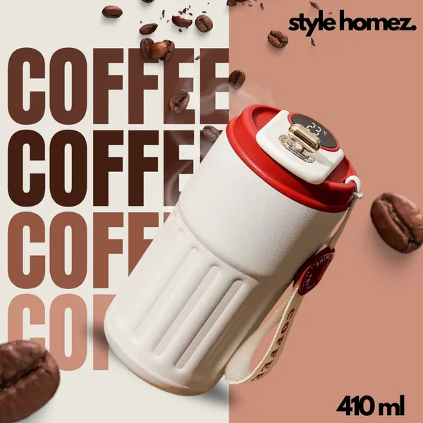 TXOR_ELLO_Coffee_Tumbler,_Double_Wall_Stainless_Steel_Vacuum_Insulated_410_ml_Thermal_Flask_With_Safety_Lid_Lock_&_LED,_Red_Cream_Color