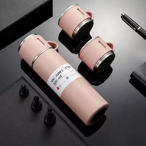 TXOR_TRIPLEE,_Stainless_Steel_Vacuum_Insulated_Flask_with_Set_of_3_Cups_Hot_&_Cold_12_Hours_BPA_Free_Thermos_500_ml,_Pink_Color