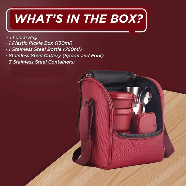 TXOR_Everyday_Office_Lunch_Box_Set_|_All-in-One_3-_SS_Microwave_Safe_Containers,_Pickle_Box,_Steel_Bottle,_Cutlery_Set_&_Insulated_Bag,_Cherry_Color