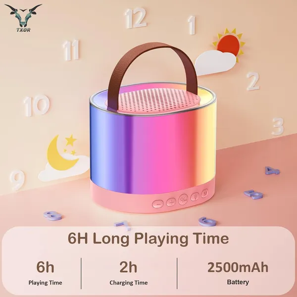 TXOR_MERAK,_Mini_Portable_Karaoke_Machine_with_1_Wireless_Mic_&_5W_Bluetooth_Large_LED_Speaker,_5-6_Hrs_Playtime_&_Voice_Changing_Effects,_Poppy_Pink_Color