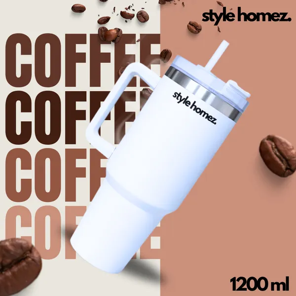 TXOR_BRU-M8_Tumbler,_Double_Wall_Stainless_Steel_Vacuum_Insulated_1200_ml_Coffee_Flask_With_Safety_Lid_Lock_&_Straw,_White_Color