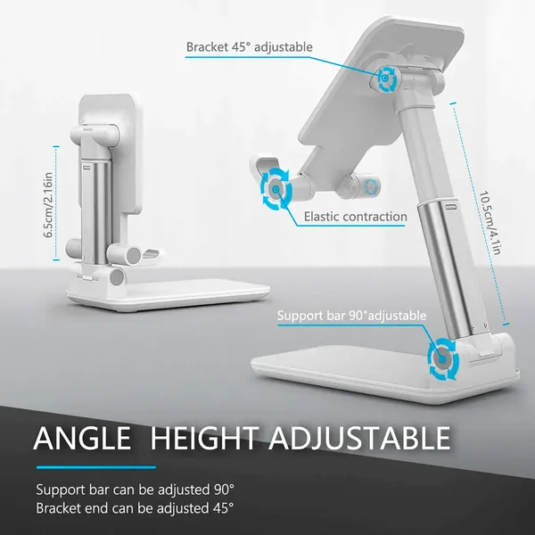 TXOR_REX90,_Portable_Desktop,_Height_Adjustable_and_Foldable_Smart_Phone_Stand_Holder_(Compatible_:_4"_-_12.9"),_ABS_Base_White_Color