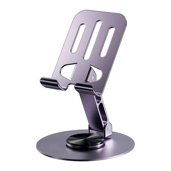 TXOR_CRIB60,_Portable_Desktop_360_Rotatable,_Height_Adjustable_&_Foldable_Smart_Phone_Stand_Holder_(Compatible_:_4"_-_12.9"),_Aluminum_Metal_Base_Purple_Color