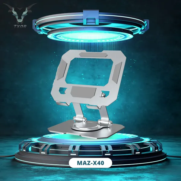 TXOR_MAZ-X40,_Foldable_&_Portable_Heavy_Duty_Aluminum_Tablet_Stand_with_360_Degree_Rotation_(Compatible_:_4.7"_-_12.9"),_Anti-Slip_Base_Silver_Color