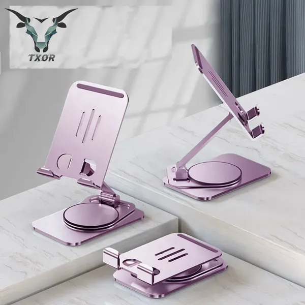 TXOR_CRIB60,_Portable_Desktop_360_Rotatable,_Height_Adjustable_&_Foldable_Smart_Phone_Stand_Holder_(Compatible_:_4"_-_12.9"),_Aluminum_Metal_Base_Purple_Color