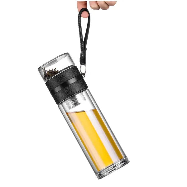 TXOR_INFUZE_PLUS,_Insulated_Borosilicate_Glass_Bottle_with_TEA_&_FRUIT_Infuser,_400_ml_with_Inbuilt_Cup_and_Mesh_Filter_Black_Color