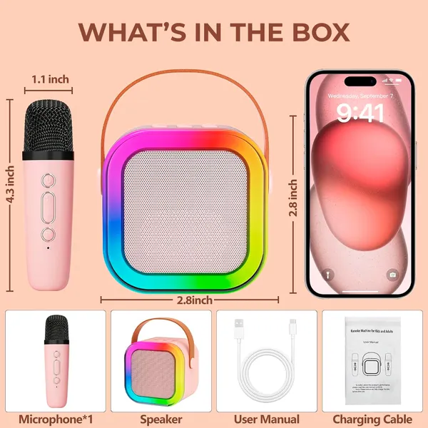 TXOR_LUNA,_Mini_Portable_Karaoke_5W_Bluetooth_LED_Speaker_with_Mic,_5-6_Hrs_Playtime_&_Voice_Changing_Effects,_Pink_Color
