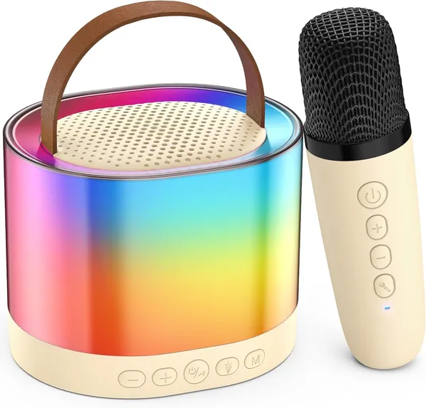 TXOR_MERAK,_Mini_Portable_Karaoke_Machine_with_1_Wireless_Mic_&_5W_Bluetooth_Large_LED_Speaker,_5-6_Hrs_Playtime_&_Voice_Changing_Effects,_Soft_Beige_Color