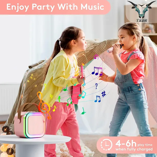 TXOR_LUNA,_Mini_Portable_Karaoke_5W_Bluetooth_LED_Speaker_with_Mic,_5-6_Hrs_Playtime_&_Voice_Changing_Effects,_Pink_Color