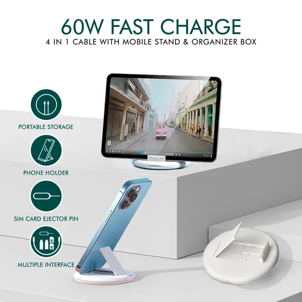 TXOR_TWOD360,_All-in-One_60W_Multi_Functional_Fast_Charging_Data_Cable_&_Accessory_Storage_Set_(White_Color)