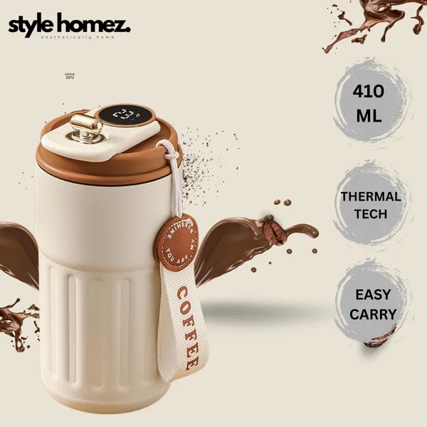 TXOR_ELLO_Coffee_Tumbler,_Double_Wall_Stainless_Steel_Vacuum_Insulated_410_ml_Thermal_Flask_With_Safety_Lid_Lock_&_LED,_TAN_Cream_Color