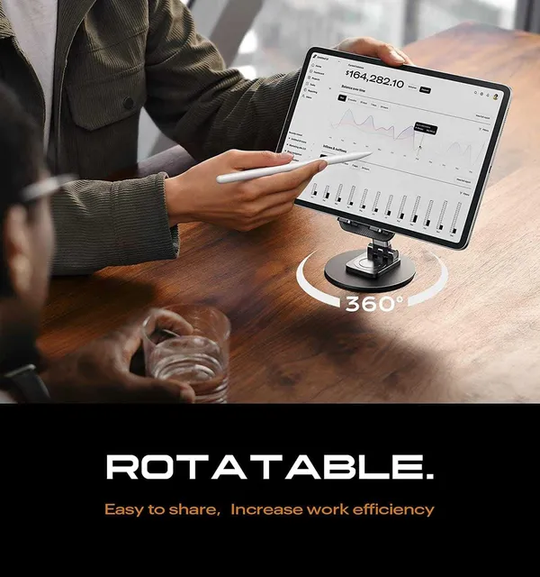 TXOR_KEG360,_Portable_Desktop_360_Rotatable,_Height_Adjustable_and_Foldable_Smart_Phone_Stand_Holder_(Compatible_:_4"_-_12.9"),_Aluminum_Metal_Base_Black_Color