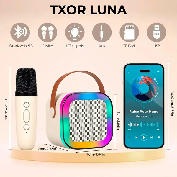 TXOR_LUNA,_Mini_Portable_Karaoke_5W_Bluetooth_LED_Speaker_with_Mic,_5-6_Hrs_Playtime_&_Voice_Changing_Effects,_Beige_Color