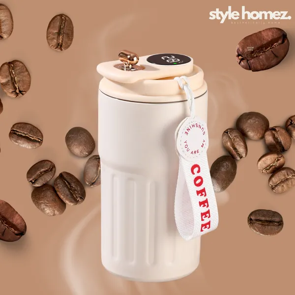TXOR_ELLO_Coffee_Tumbler,_Double_Wall_Stainless_Steel_Vacuum_Insulated_410_ml_Thermal_Flask_With_Safety_Lid_Lock_&_LED,_Cream_Color