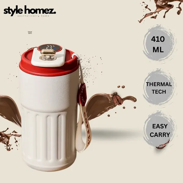 TXOR_ELLO_Coffee_Tumbler,_Double_Wall_Stainless_Steel_Vacuum_Insulated_410_ml_Thermal_Flask_With_Safety_Lid_Lock_&_LED,_Red_Cream_Color