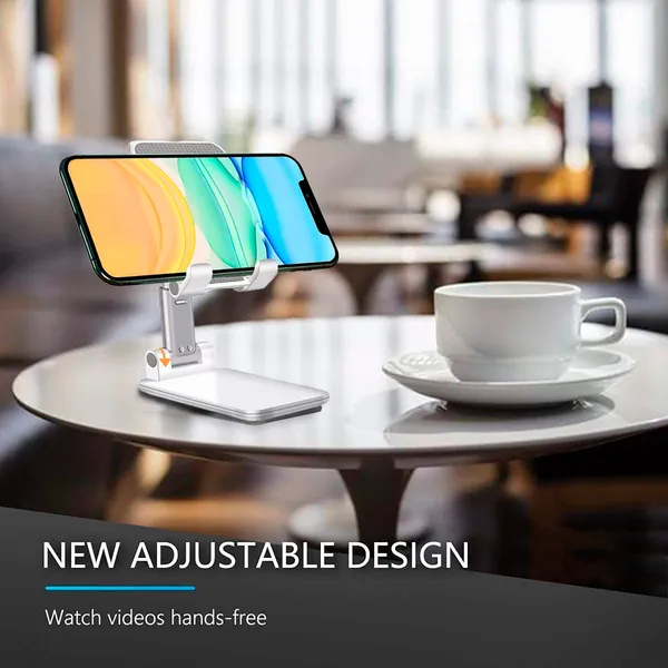 TXOR_REX90,_Portable_Desktop,_Height_Adjustable_and_Foldable_Smart_Phone_Stand_Holder_(Compatible_:_4"_-_12.9"),_ABS_Base_White_Color