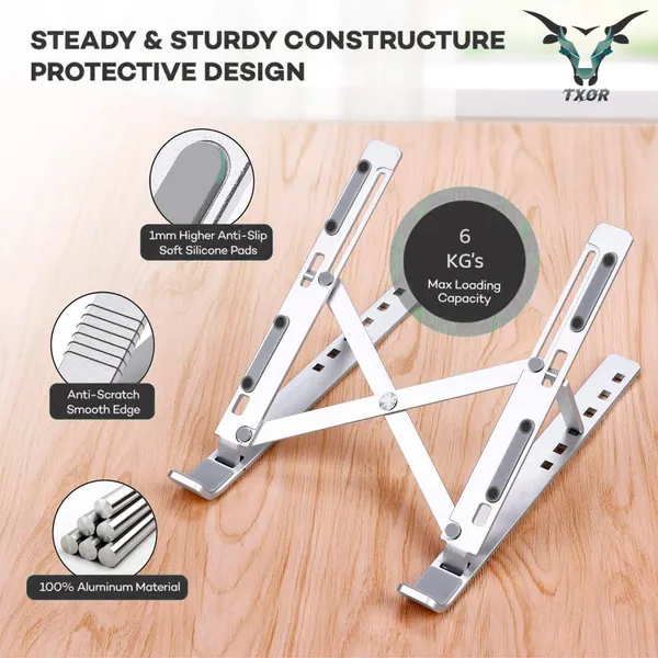 TXOR_OTONX6,_Laptop_Stand_for_Desk_with_Adjustable_Riser_&_360_Ventilated_for_10"_-_15.6_Laptops,_Silver_Color