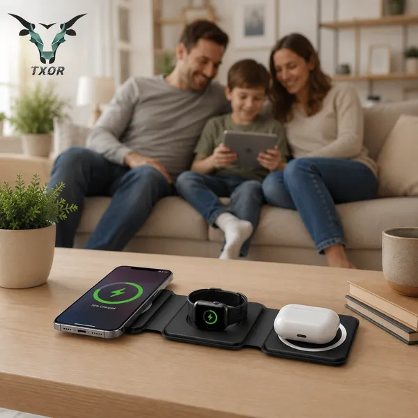 TXOR_AVA_X1,_3-in-1_Magnetic_Wireless_Charger,_15W_Fast_Charging_Dock_for_iPhone,_2.5W_for_Apple_Watch,_5W_for_AirPods,_Magnetic_Alignment,_Slim_&_Lightweight_Wireless_Charging_hub,_Black_Color