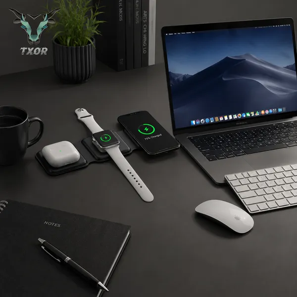 TXOR_AVA_X1,_3-in-1_Magnetic_Wireless_Charger,_15W_Fast_Charging_Dock_for_iPhone,_2.5W_for_Apple_Watch,_5W_for_AirPods,_Magnetic_Alignment,_Slim_&_Lightweight_Wireless_Charging_hub,_Black_Color