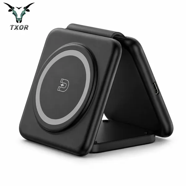 TXOR_AVA_X1,_3-in-1_Magnetic_Wireless_Charger,_15W_Fast_Charging_Dock_for_iPhone,_2.5W_for_Apple_Watch,_5W_for_AirPods,_Magnetic_Alignment,_Slim_&_Lightweight_Wireless_Charging_hub,_Black_Color