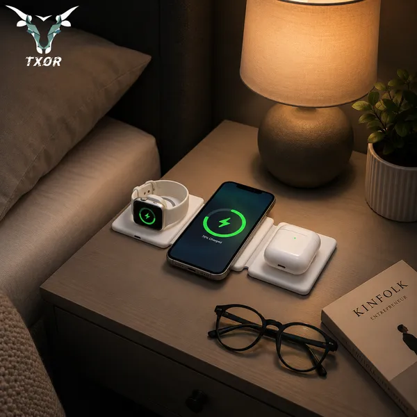 TXOR_AVA_X1,_3-in-1_Magnetic_Wireless_Charger,_15W_Fast_Charging_Dock_for_iPhone,_2.5W_for_Apple_Watch,_5W_for_AirPods,_Magnetic_Alignment,_Slim_&_Lightweight_Wireless_Charging_hub,_White_Color