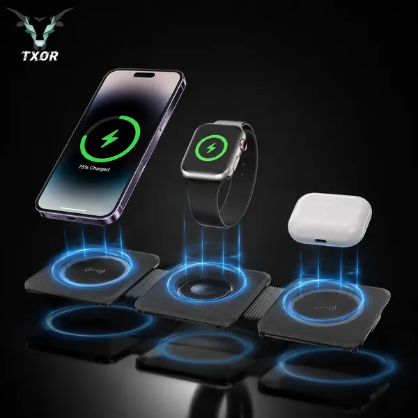 TXOR_AVA_X1,_3-in-1_Magnetic_Wireless_Charger,_15W_Fast_Charging_Dock_for_iPhone,_2.5W_for_Apple_Watch,_5W_for_AirPods,_Magnetic_Alignment,_Slim_&_Lightweight_Wireless_Charging_hub,_Black_Color