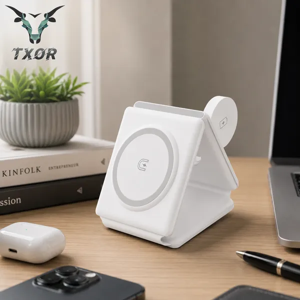 TXOR_AVA_X1,_3-in-1_Magnetic_Wireless_Charger,_15W_Fast_Charging_Dock_for_iPhone,_2.5W_for_Apple_Watch,_5W_for_AirPods,_Magnetic_Alignment,_Slim_&_Lightweight_Wireless_Charging_hub,_White_Color