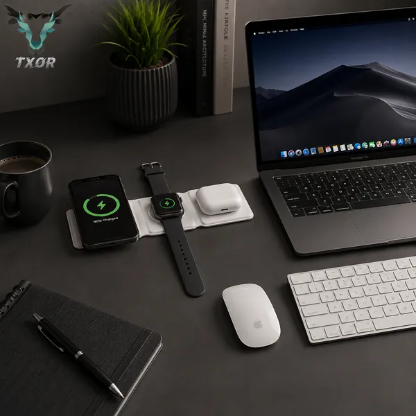 TXOR_AVA_X1,_3-in-1_Magnetic_Wireless_Charger,_15W_Fast_Charging_Dock_for_iPhone,_2.5W_for_Apple_Watch,_5W_for_AirPods,_Magnetic_Alignment,_Slim_&_Lightweight_Wireless_Charging_hub,_White_Color