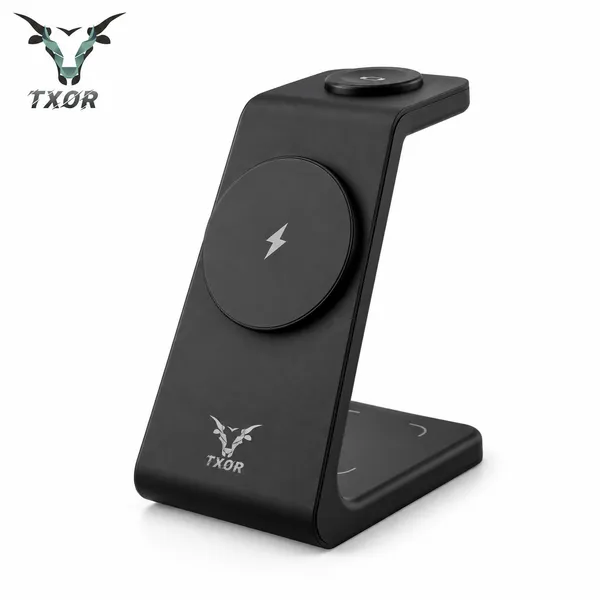 TXOR_MAGNA_X2,_3_in_1_Steady_Wireless_Charging_Dock_Station_with_15W_Fast_Charging_Stand_with_Magnetic_Suction,_Height_Adjustable_for_Iphone/Airpods_/watch,_Black_Color