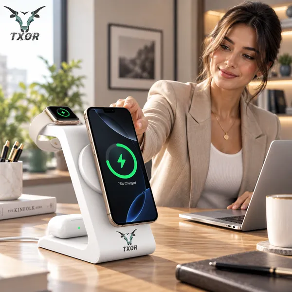 TXOR_MAGNA_X2,_3_in_1_Steady_Wireless_Charging_Dock_Station_with_15W_Fast_Charging_Stand_with_Magnetic_Suction,_Height_Adjustable_for_Iphone/Airpods_/watch,_White_Color