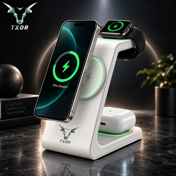 TXOR_MAGNA_X2,_3_in_1_Steady_Wireless_Charging_Dock_Station_with_15W_Fast_Charging_Stand_with_Magnetic_Suction,_Height_Adjustable_for_Iphone/Airpods_/watch,_White_Color