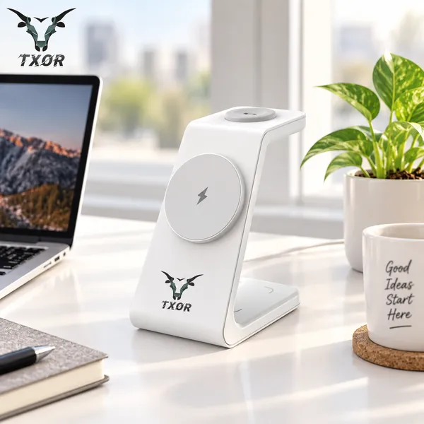 TXOR_MAGNA_X2,_3_in_1_Steady_Wireless_Charging_Dock_Station_with_15W_Fast_Charging_Stand_with_Magnetic_Suction,_Height_Adjustable_for_Iphone/Airpods_/watch,_White_Color