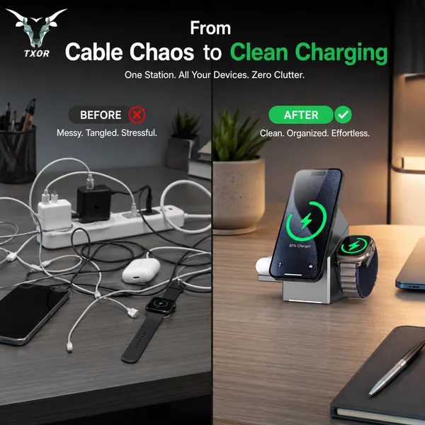 TXOR_UNI-QE_X3,_3-in-1_Magnetic_Rotatable_Wireless_Charger,_15W_Fast_Charging_Dock_for_iPhone,_2.5W_for_Apple_Watch,_5W_for_AirPods,_Magnetic_Alignment,_Slim_&_Lightweight_Wireless_Charging_hub,_Grey_Color