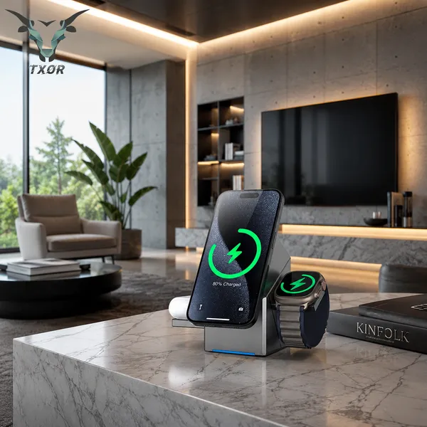 TXOR_UNI-QE_X3,_3-in-1_Magnetic_Rotatable_Wireless_Charger,_15W_Fast_Charging_Dock_for_iPhone,_2.5W_for_Apple_Watch,_5W_for_AirPods,_Magnetic_Alignment,_Slim_&_Lightweight_Wireless_Charging_hub,_Grey_Color