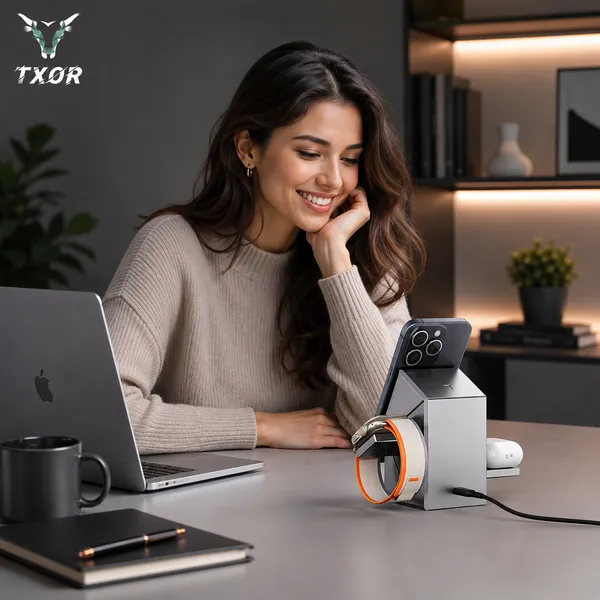 TXOR_UNI-QE_X3,_3-in-1_Magnetic_Rotatable_Wireless_Charger,_15W_Fast_Charging_Dock_for_iPhone,_2.5W_for_Apple_Watch,_5W_for_AirPods,_Magnetic_Alignment,_Slim_&_Lightweight_Wireless_Charging_hub,_Grey_Color