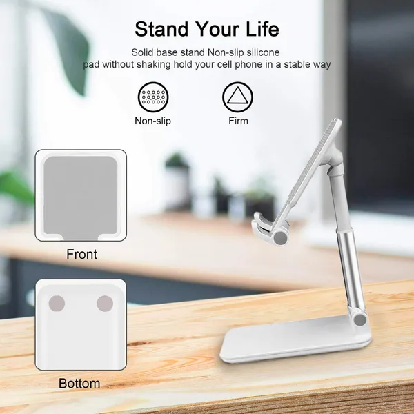 TXOR_REX90,_Portable_Desktop,_Height_Adjustable_and_Foldable_Smart_Phone_Stand_Holder_(Compatible_:_4"_-_12.9"),_ABS_Base_White_Color
