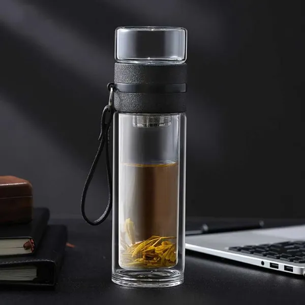 TXOR_INFUZE_PLUS,_Insulated_Borosilicate_Glass_Bottle_with_TEA_&_FRUIT_Infuser,_400_ml_with_Inbuilt_Cup_and_Mesh_Filter_Black_Color