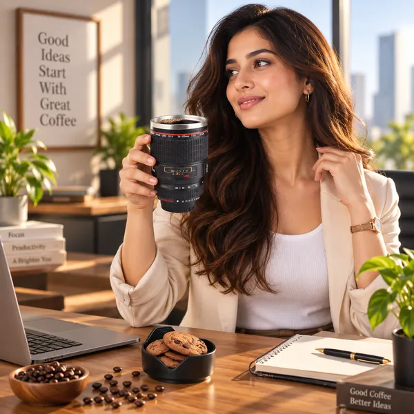 TXOR_CROXO,_Stainless_Steel_Camera_Lens_Coffee_Mug_Tumbler_with_Cookie_Holder_450_ml,_Black_Color