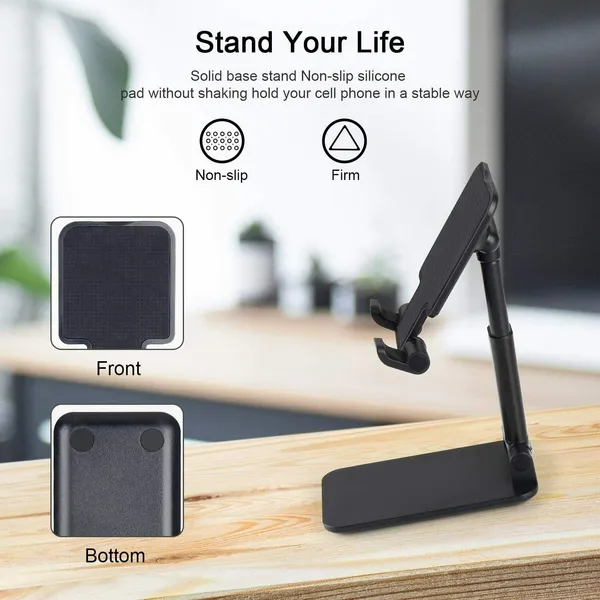 TXOR_REX90,_Portable_Desktop,_Height_Adjustable_and_Foldable_Smart_Phone_Stand_Holder_(Compatible_:_4"_-_12.9"),_ABS_Base_Black_Color