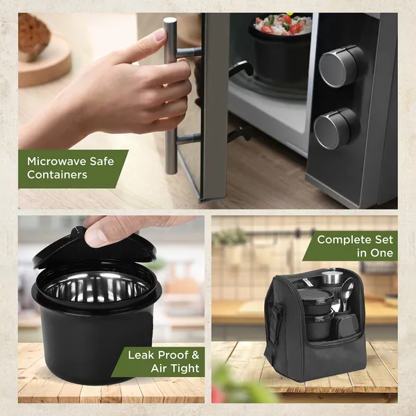 TXOR_Everyday_Office_Lunch_Box_Set_|_All-in-One_3-_SS_Microwave_Safe_Containers,_Pickle_Box,_Steel_Bottle,_Cutlery_Set_&_Insulated_Bag,_Black_Color