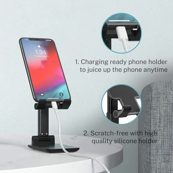 TXOR_REX90,_Portable_Desktop,_Height_Adjustable_and_Foldable_Smart_Phone_Stand_Holder_(Compatible_:_4"_-_12.9"),_ABS_Base_Black_Color
