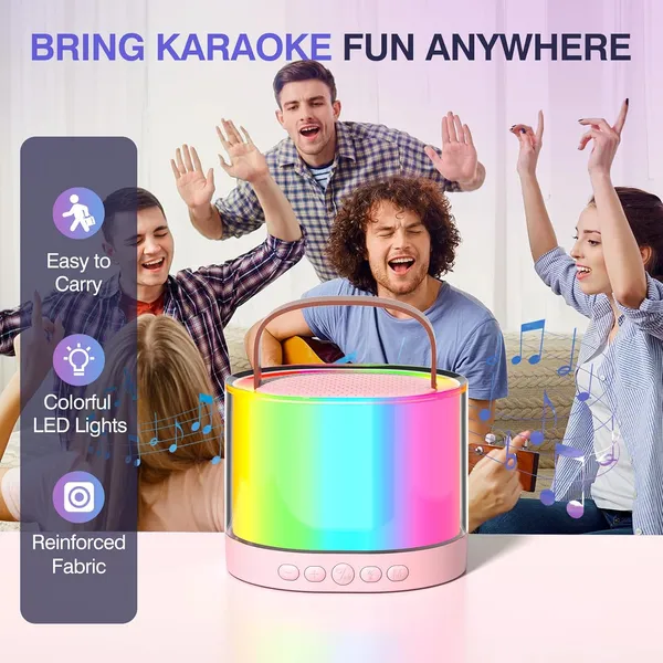 TXOR_MERAK,_Mini_Portable_Karaoke_Machine_with_1_Wireless_Mic_&_5W_Bluetooth_Large_LED_Speaker,_5-6_Hrs_Playtime_&_Voice_Changing_Effects,_Poppy_Pink_Color