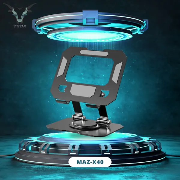TXOR_MAZ-X40,_Foldable_&_Portable_Heavy_Duty_Aluminum_Tablet_Stand_with_360_Degree_Rotation_(Compatible_:_4.7"_-_12.9"),_Anti-Slip_Base_Black_Color