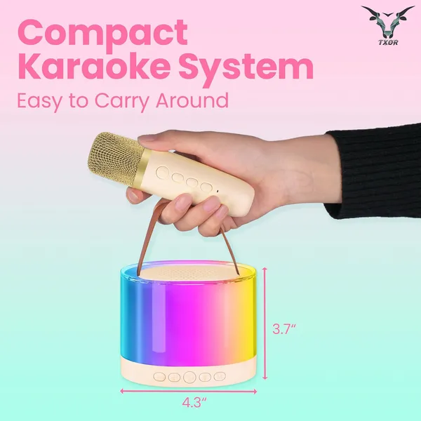 TXOR_MERAK,_Mini_Portable_Karaoke_Machine_with_1_Wireless_Mic_&_5W_Bluetooth_Large_LED_Speaker,_5-6_Hrs_Playtime_&_Voice_Changing_Effects,_Soft_Beige_Color