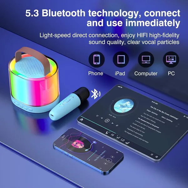 TXOR_MERAK,_Mini_Portable_Karaoke_Machine_with_1_Wireless_Mic_&_5W_Bluetooth_Large_LED_Speaker,_5-6_Hrs_Playtime_&_Voice_Changing_Effects,_Benin_Blue_Color