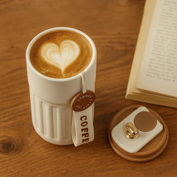 TXOR_ELLO_Coffee_Tumbler,_Double_Wall_Stainless_Steel_Vacuum_Insulated_410_ml_Thermal_Flask_With_Safety_Lid_Lock_&_LED,_TAN_Cream_Color